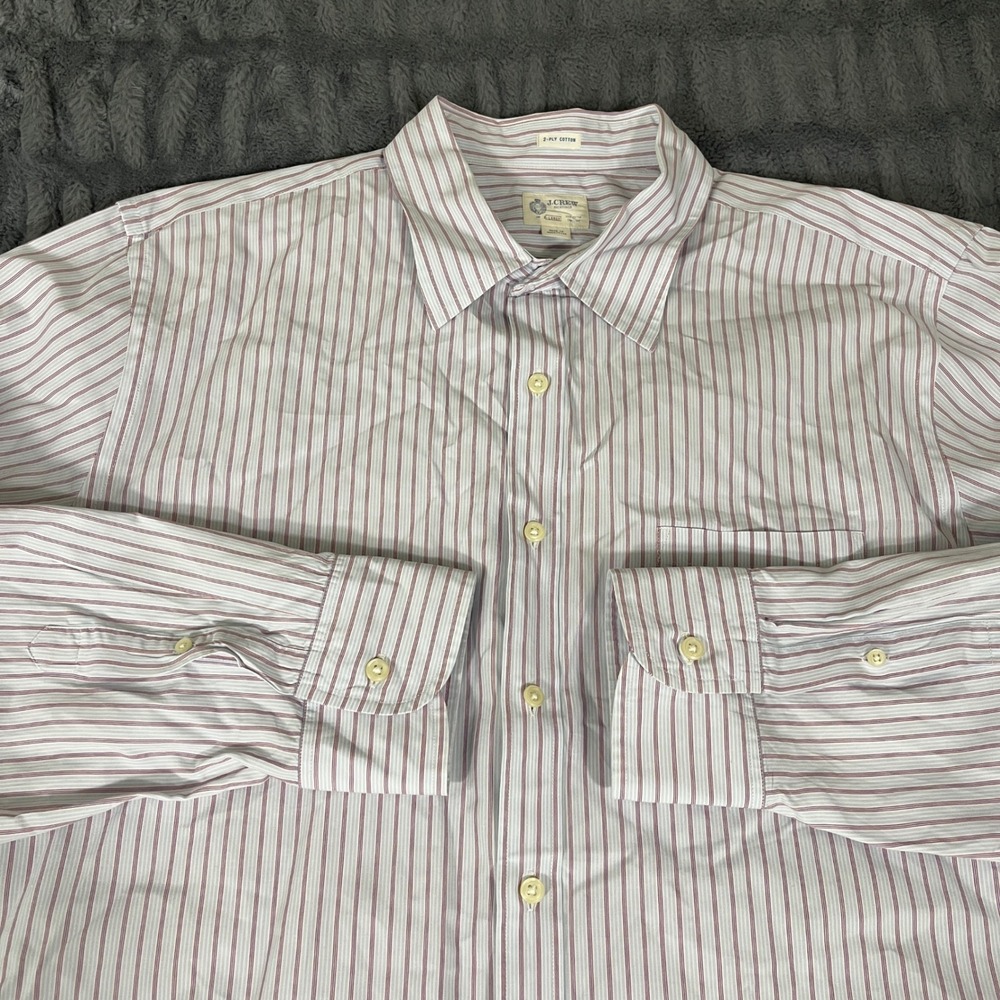 J.Crew Mens XL Shirt 2-Ply Cotton Striped Button Down White Red Blue 17-17.5